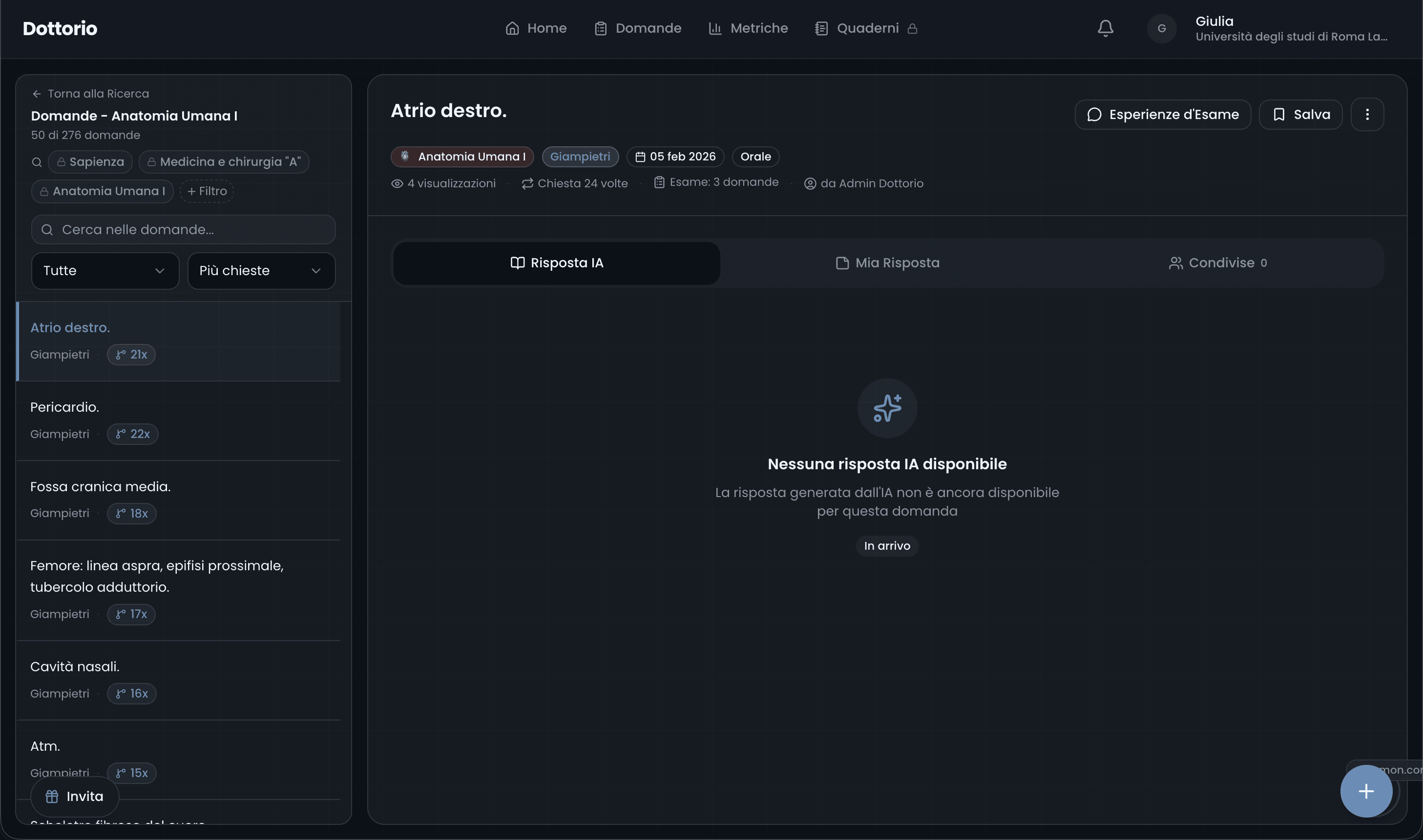 Lista domande con badge "24x", "22x", "18x" indicanti le varianti per ciascuna canonica